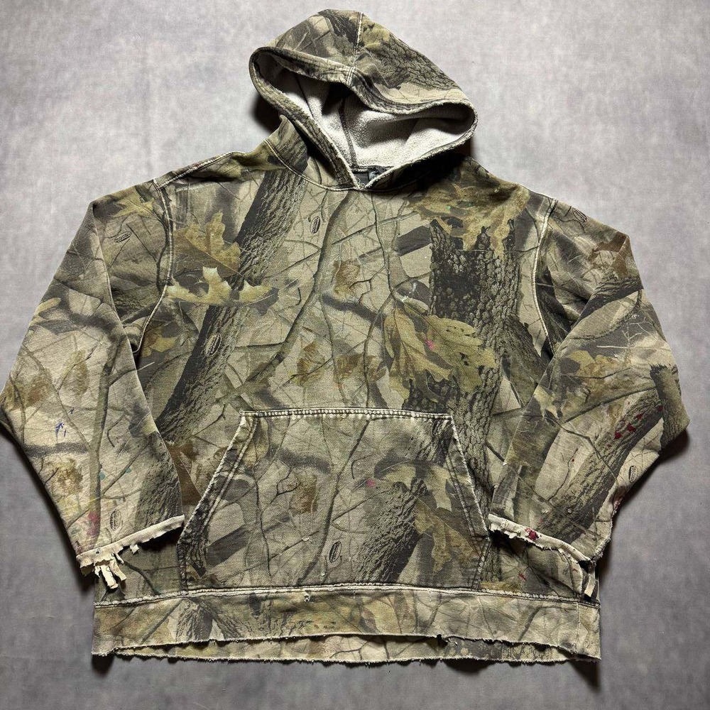 RealTree Camo Hoodie Mens XL Green Brown Thrashed Distressed Y2K Gorpcore Hooded